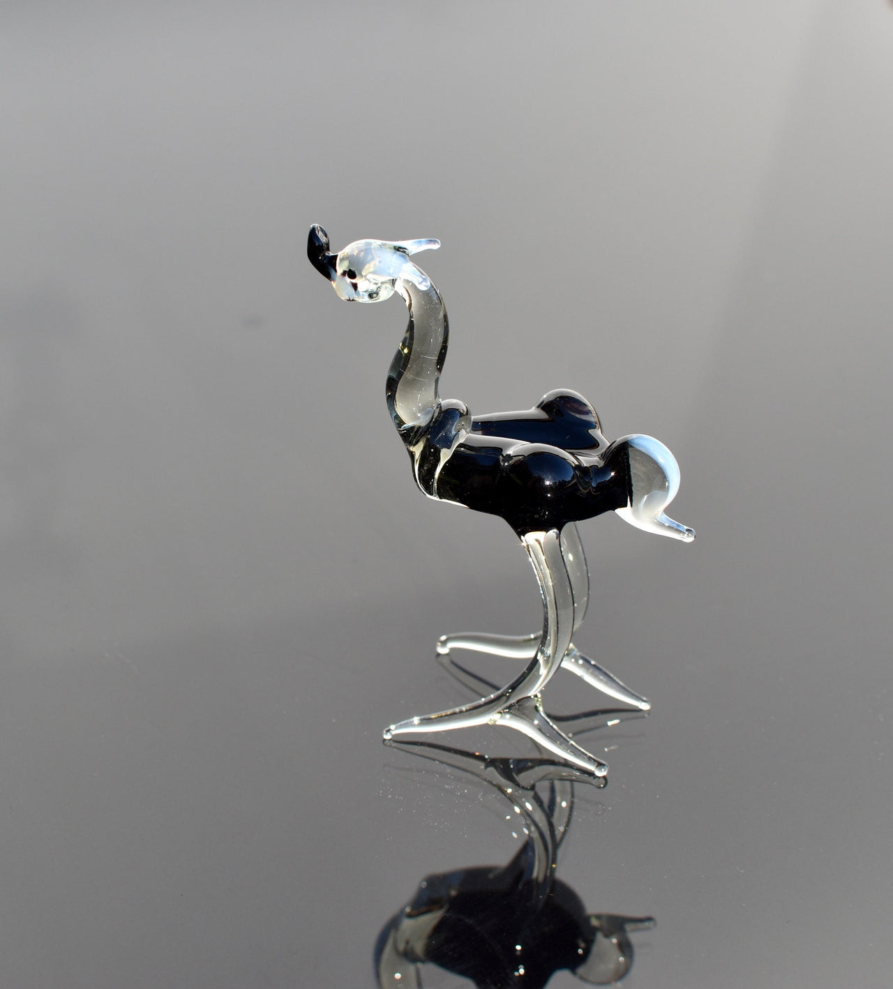 Handmade Glass Ostrich Figurine: Whimsical Art Glass Sculpture