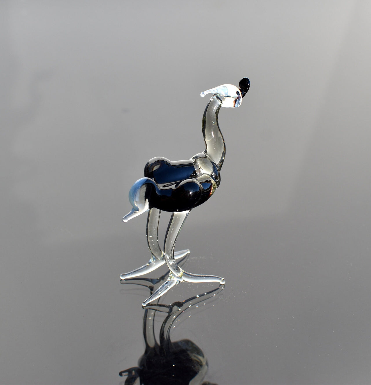 Handmade Glass Ostrich Figurine: Whimsical Art Glass Sculpture