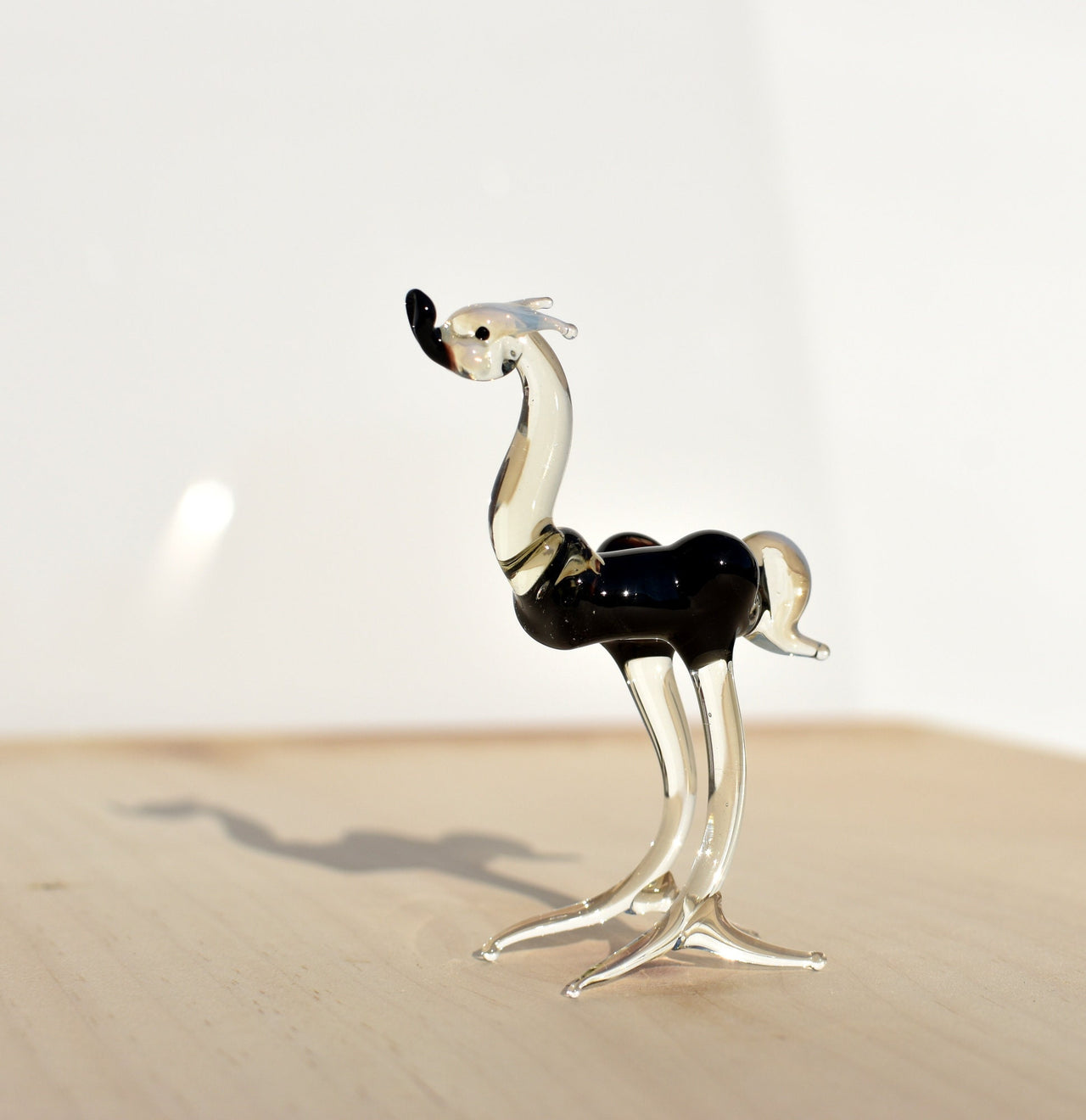 Handmade Glass Ostrich Figurine: Whimsical Art Glass Sculpture