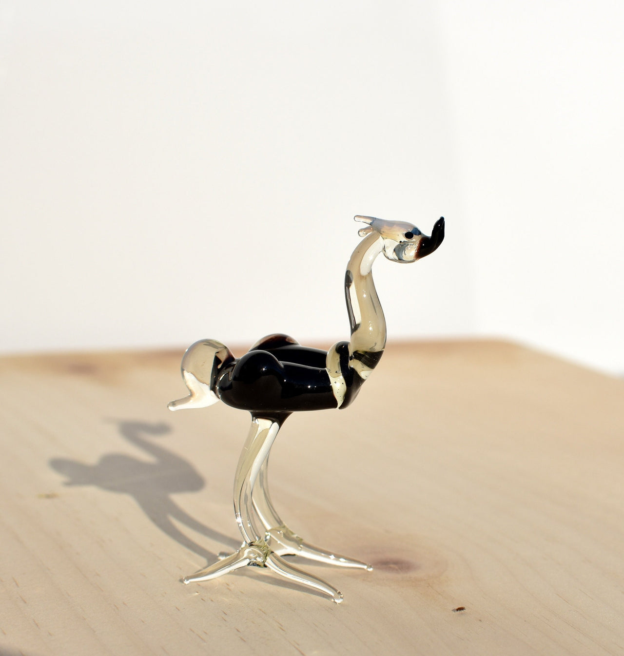 Handmade Glass Ostrich Figurine: Whimsical Art Glass Sculpture