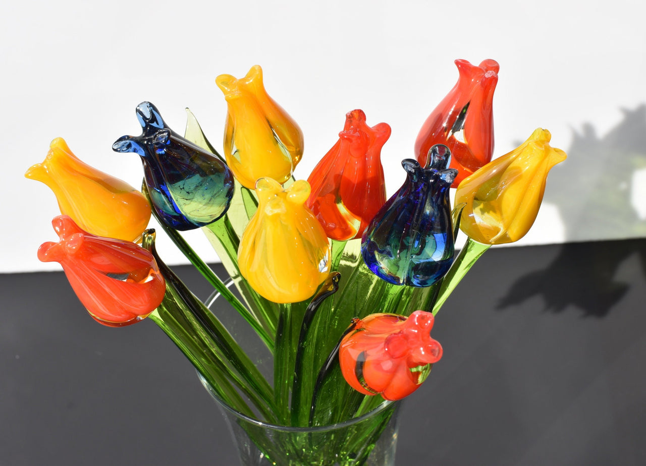 Glass Tulips - Blown Glass Tulip - Red Glass Flowers Bouquet - Blown Glass Flowers - Handmade Glass Flowers - Christmas Gift For Mom