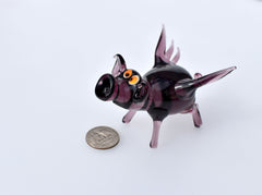 Purple Glass Flying Pig Figurine: Whimsical Collectible Decor