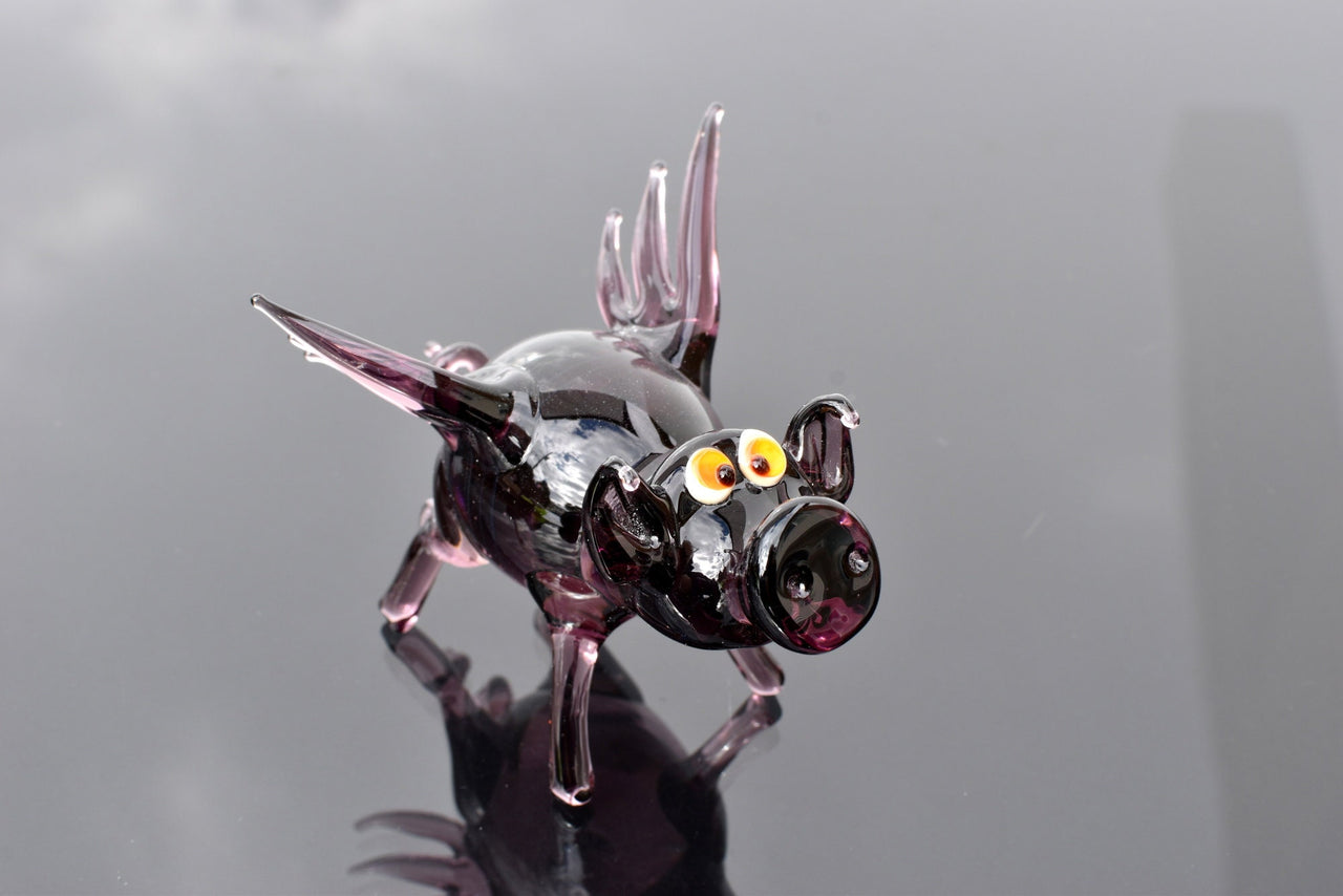 Purple Glass Flying Pig Figurine: Whimsical Collectible Decor