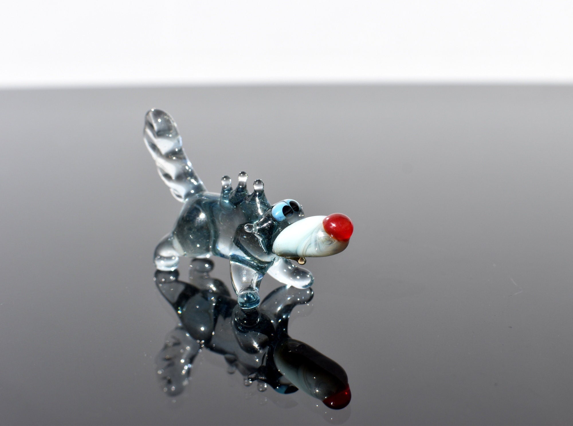 Lampwork Glass Wolf Figurine: Whimsical Handmade Sculpture