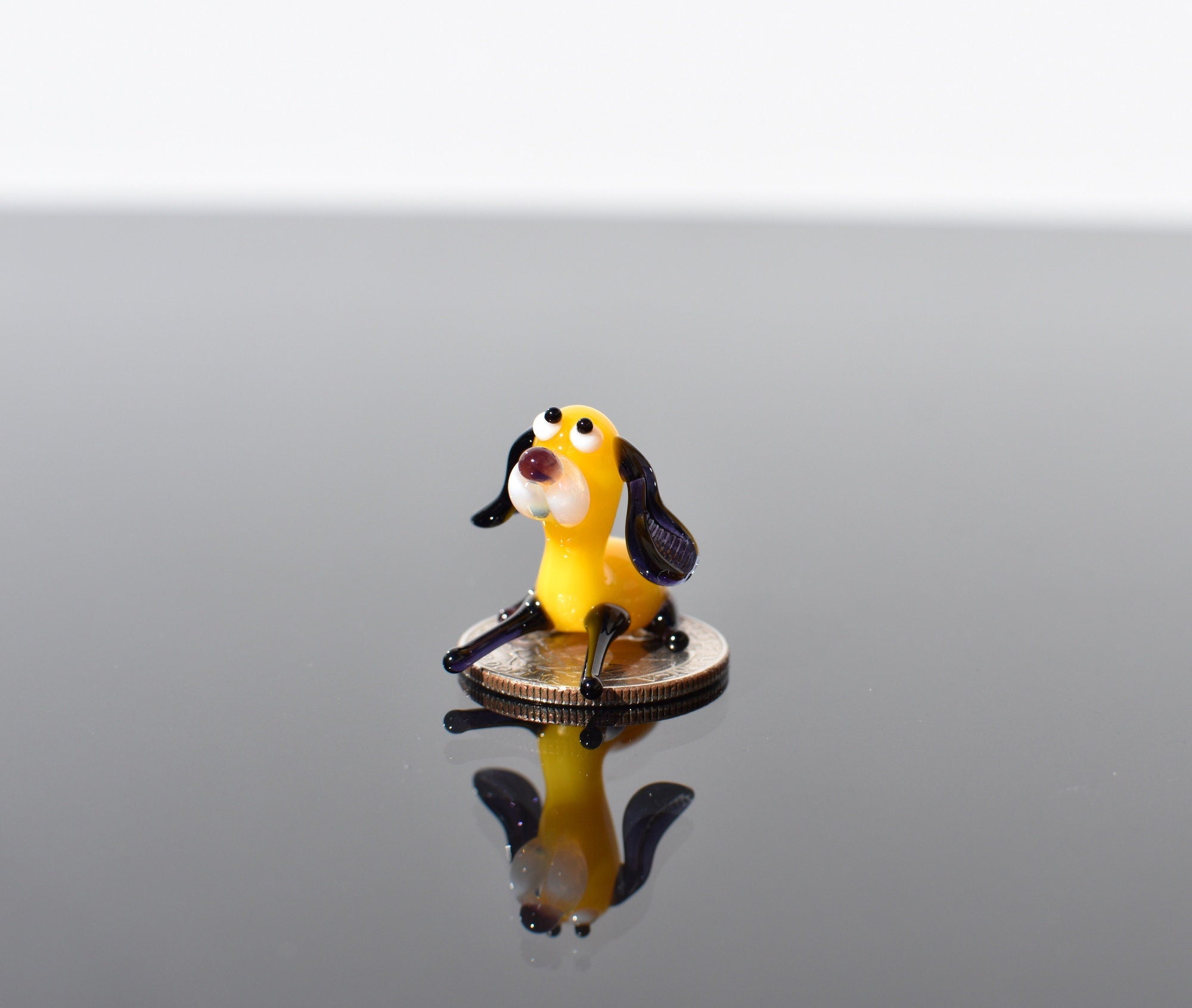Tiny Yellow Glass Dog Figurine: Lampwork Miniature (1.3 inch)