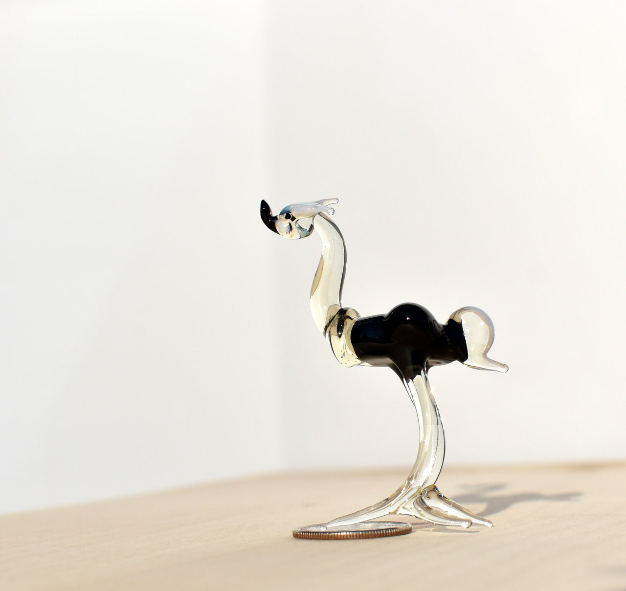 Handmade Glass Ostrich Figurine: Whimsical Art Glass Sculpture