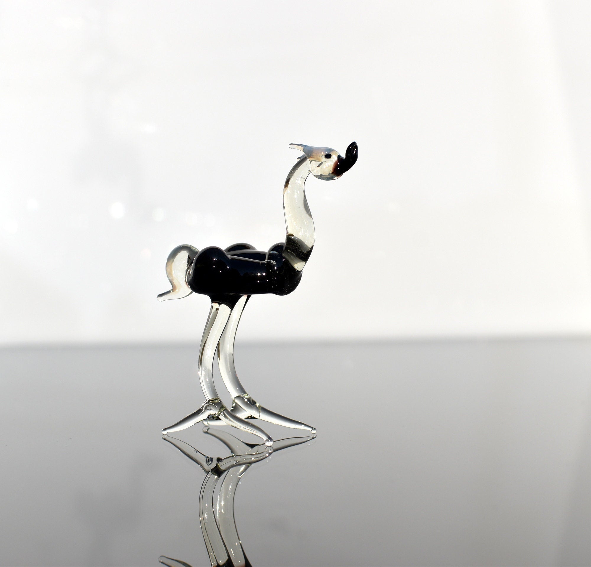 Handmade Glass Ostrich Figurine: Whimsical Art Glass Sculpture