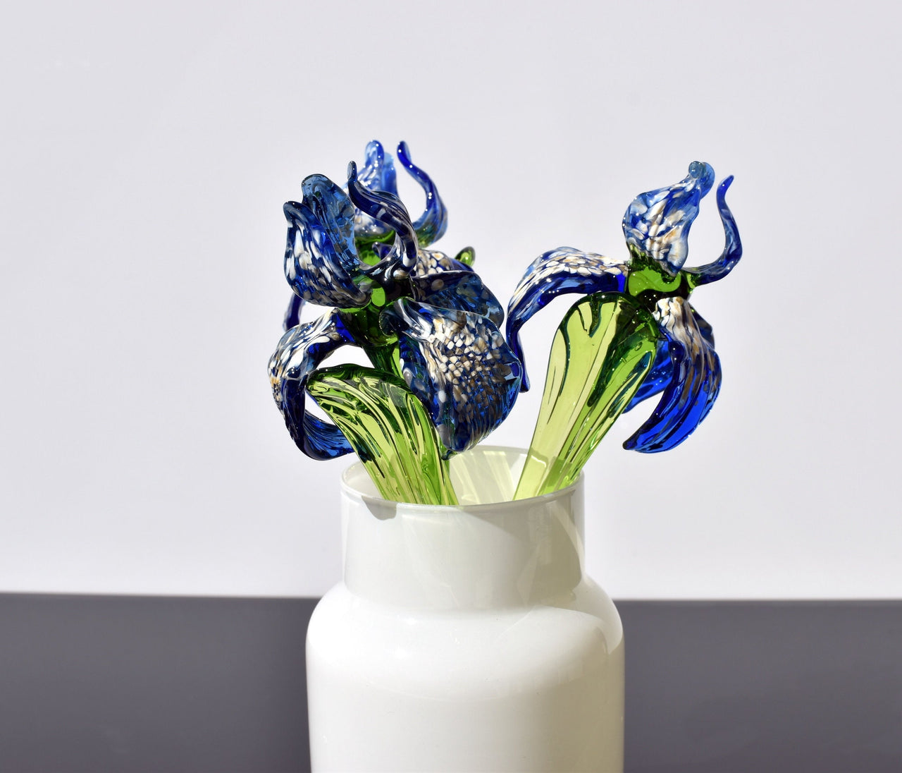 Beautiful blue and white glass Iris flower, mothers day gifts, Excellent addition to your glass collection, unique gift.