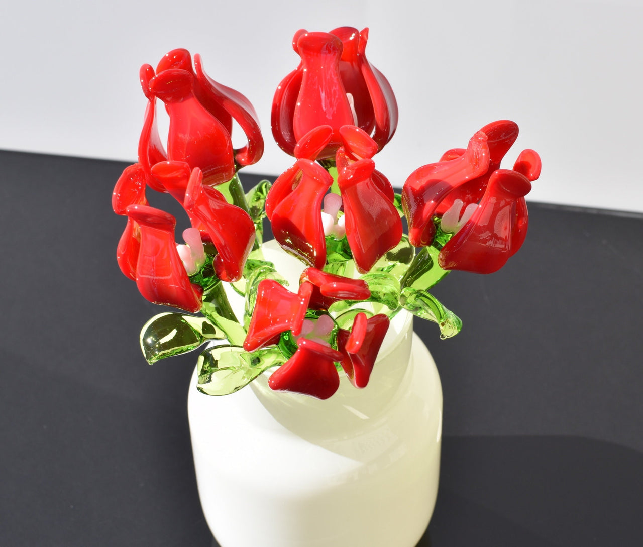 Handmade Red Glass Flower: Collectible Flame-Worked Sculpture