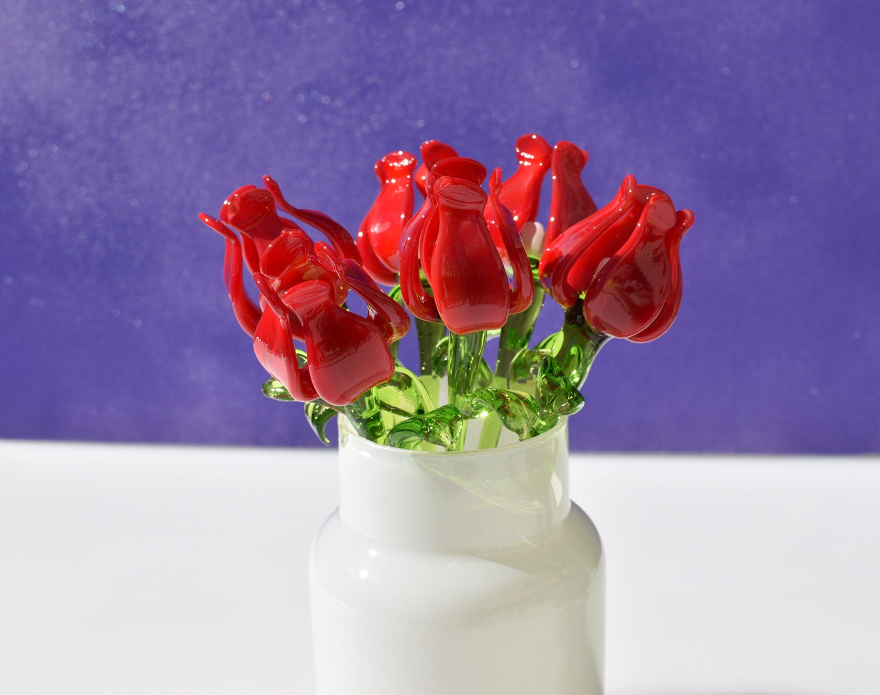 Handmade Red Glass Flower: Collectible Flame-Worked Sculpture