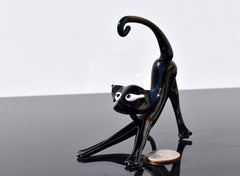 Black Glass Cat Figurine – Handcrafted Whimsical Art Sculpture