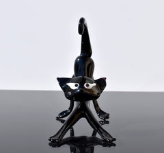 Black Glass Cat Figurine – Handcrafted Whimsical Art Sculpture