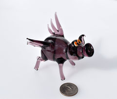 Purple Glass Flying Pig Figurine: Whimsical Collectible Decor