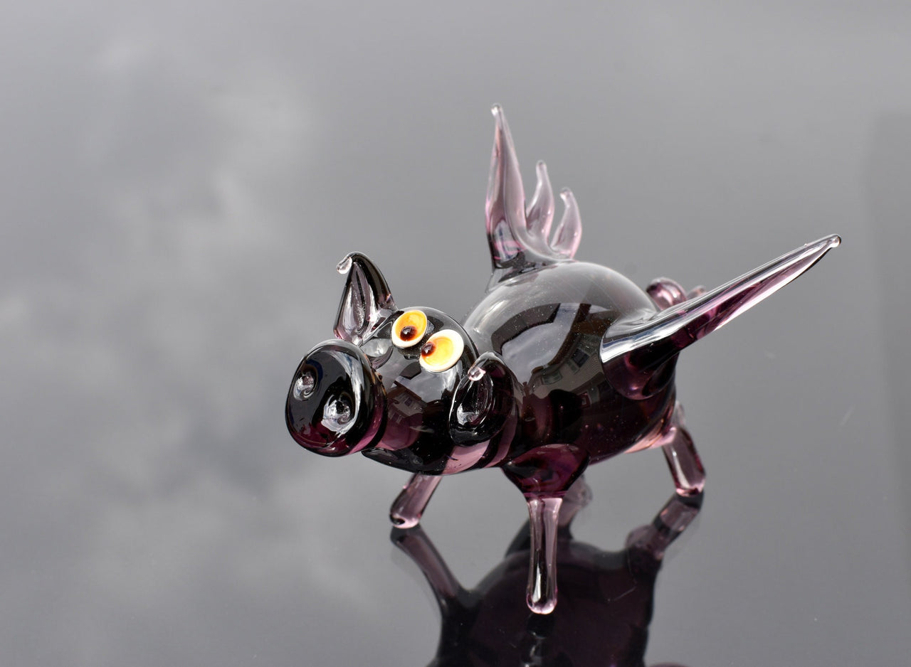 Purple Glass Flying Pig Figurine: Whimsical Collectible Decor