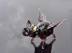 Purple Glass Flying Pig Figurine: Whimsical Collectible Decor