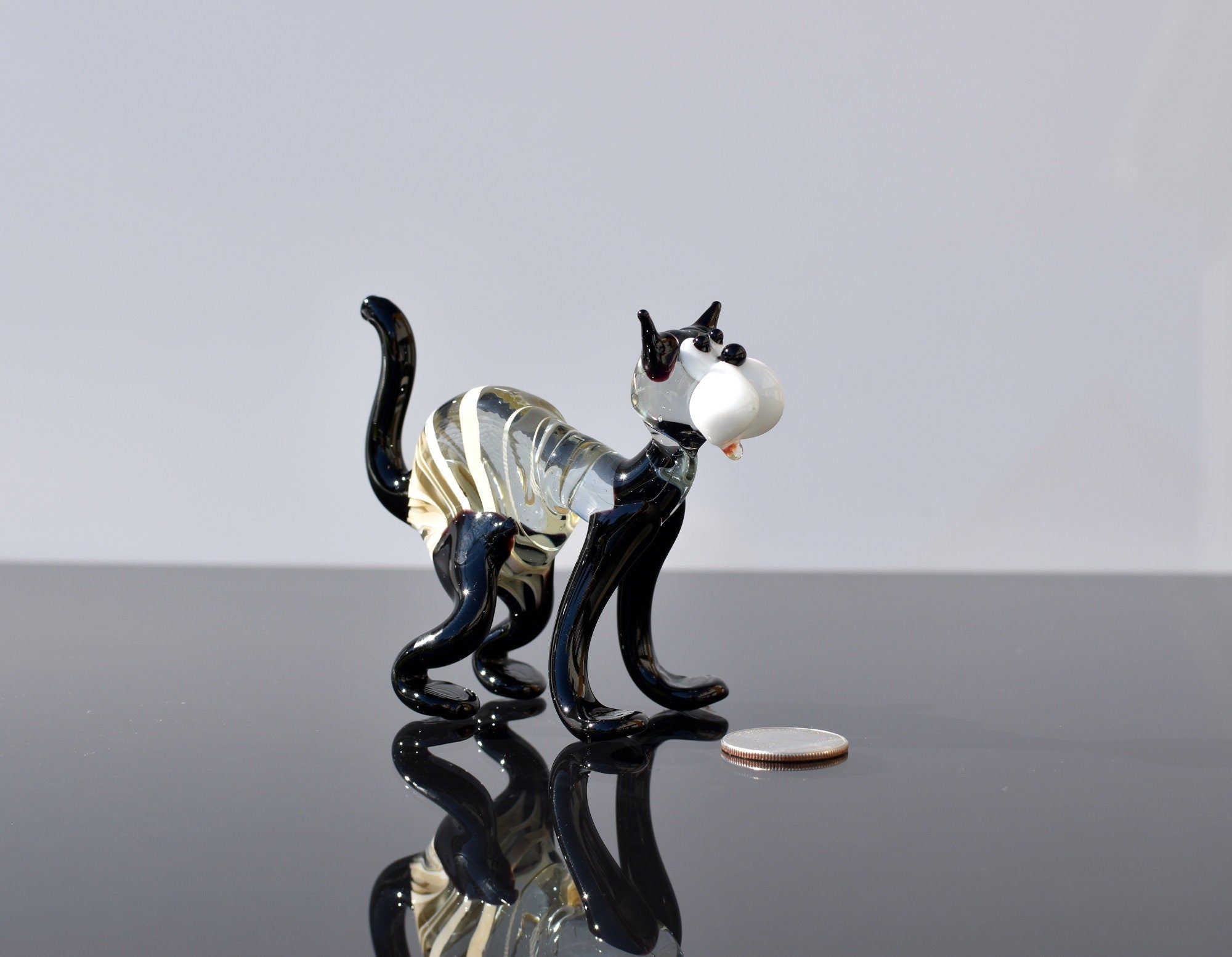 Handmade Glass Cat Figurine: Whimsical Collectible Statue