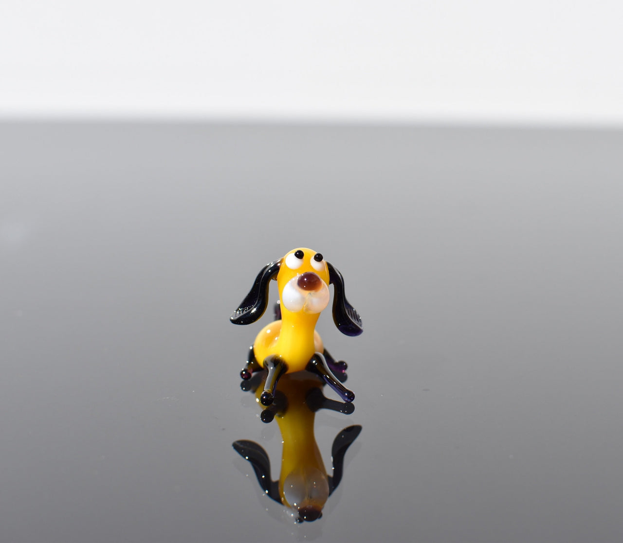 Tiny Yellow Glass Dog Figurine: Lampwork Miniature (1.3 inch)