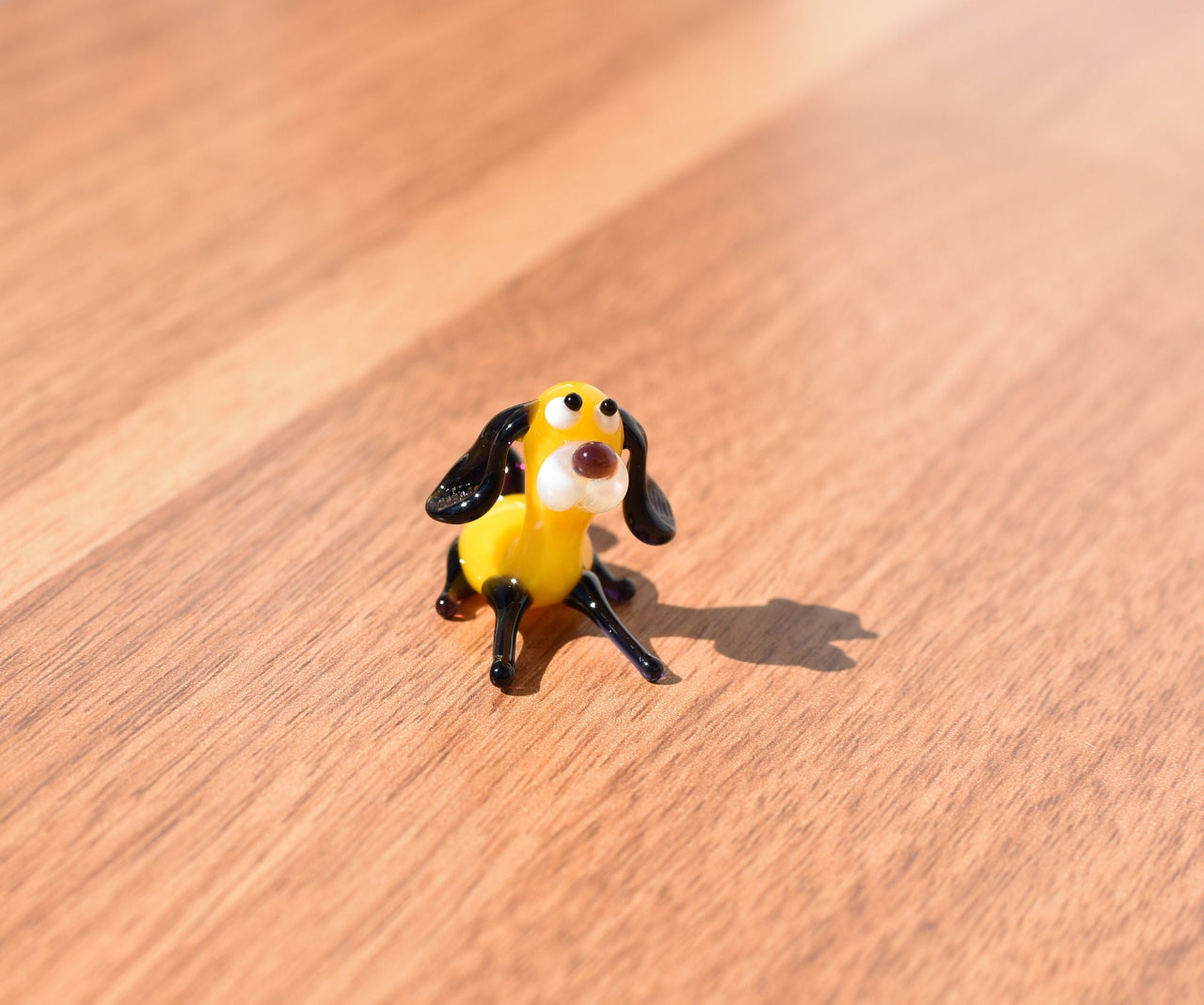 Tiny Yellow Glass Dog Figurine: Lampwork Miniature (1.3 inch)