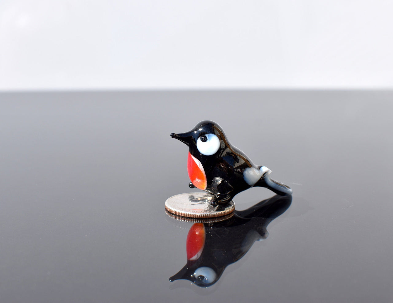 Lampwork Glass Robin Figurine: Whimsical Miniature Bird Sculpture