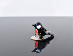 Lampwork Glass Robin Figurine: Whimsical Miniature Bird Sculpture