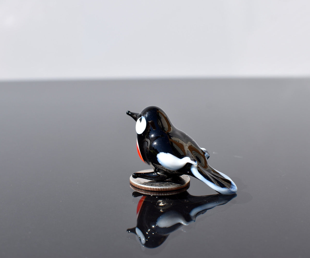 Lampwork Glass Robin Figurine: Whimsical Miniature Bird Sculpture
