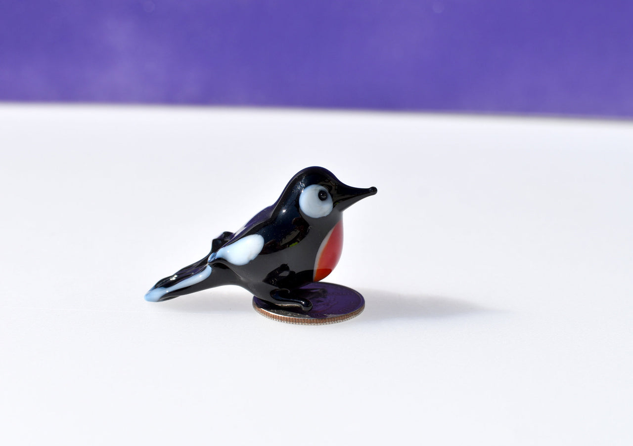 Lampwork Glass Robin Figurine: Whimsical Miniature Bird Sculpture