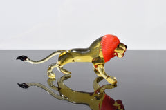 Handmade Glass Lion Figurine: Collectible Flame Work Art, 6 Inch