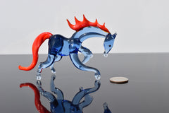 Handmade Blue Glass Horse Figurine: Whimsical Art Glass Sculpture
