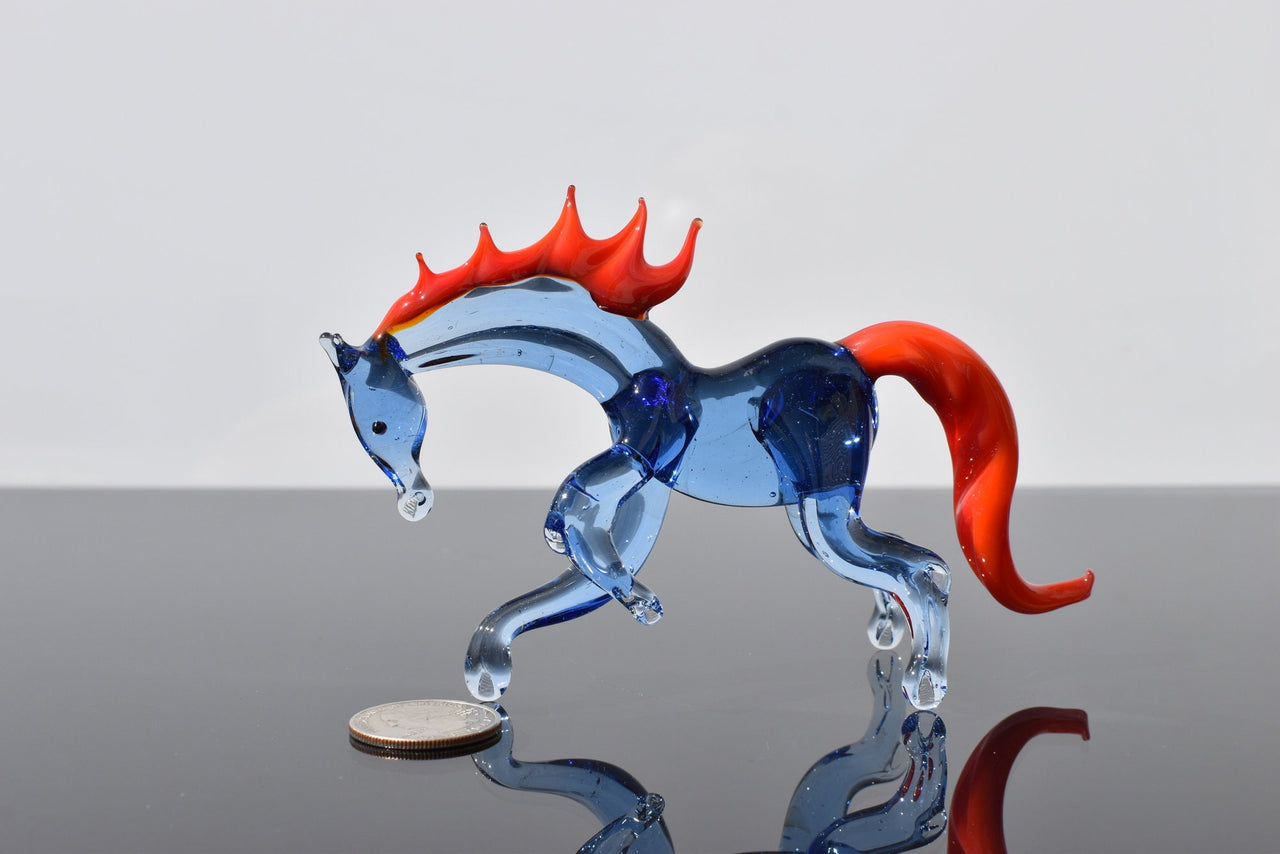 Handmade Blue Glass Horse Figurine: Whimsical Art Glass Sculpture