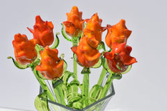 Handmade Orange Glass Rose Flower: Collectible Sculpture, Weatherproof Art