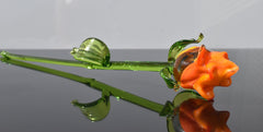 Handmade Orange Glass Rose Flower: Collectible Sculpture, Weatherproof Art