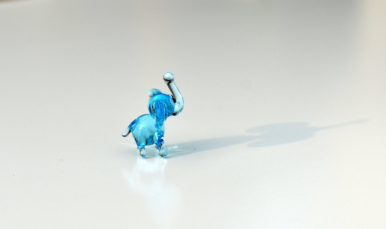 Elephant Charm, Tiny Glass Animals, Elephant Gifts, Glass Elephant, Blue Glass Elephant, Mini Glass Animals, Elephant Figurine, Aqua, Art