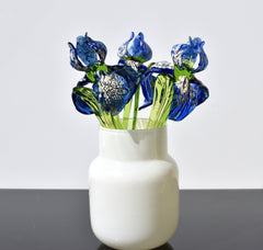 Beautiful blue and white glass Iris flower, mothers day gifts, Excellent addition to your glass collection, unique gift.