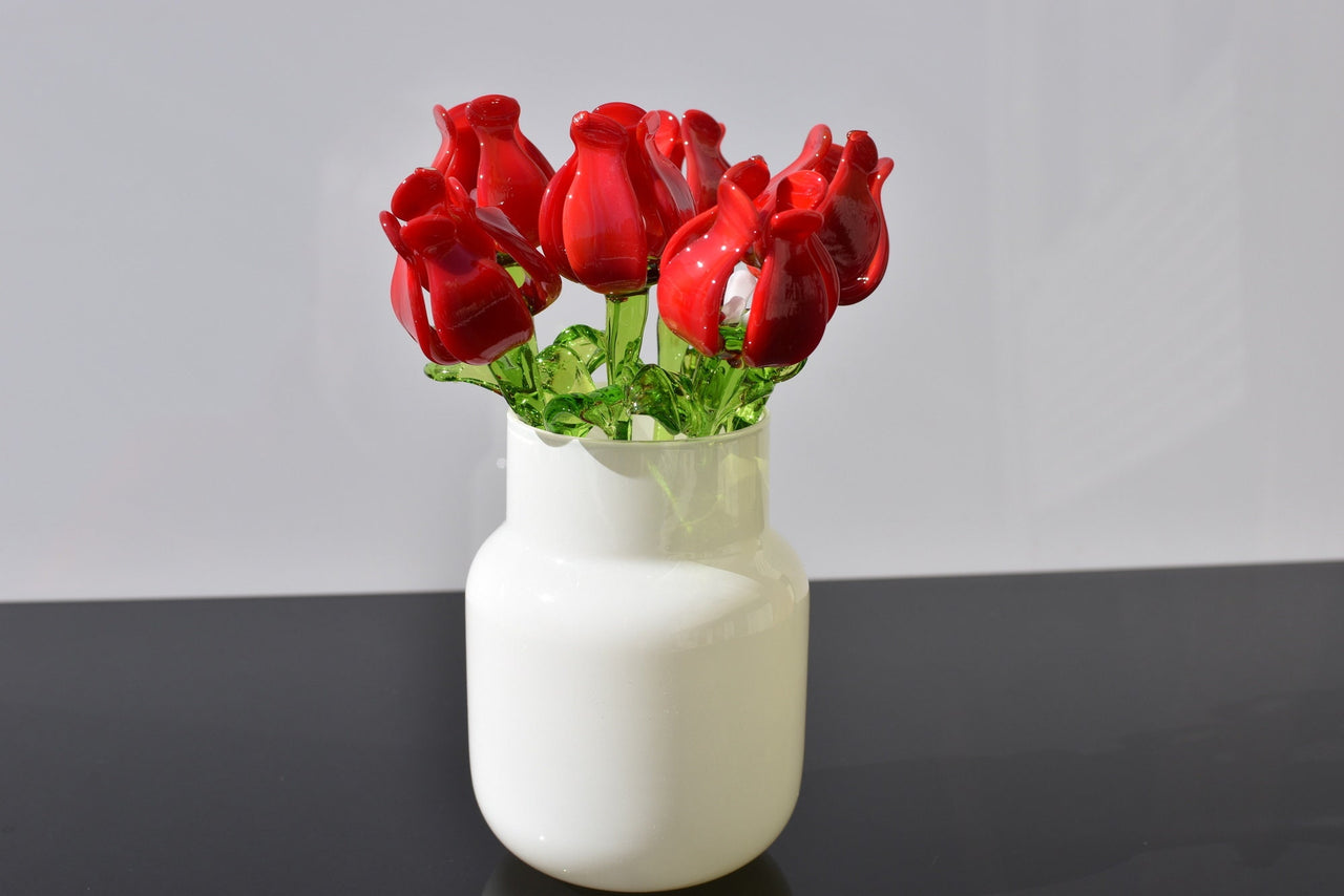 Handmade Red Glass Flower: Collectible Flame-Worked Sculpture