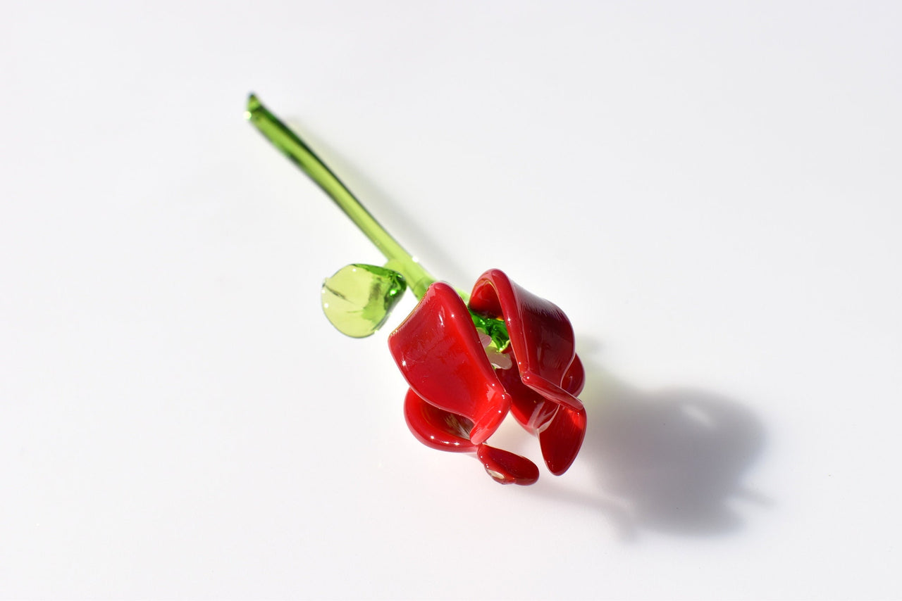 Handmade Red Glass Flower: Collectible Flame-Worked Sculpture