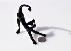 Black Glass Cat Figurine – Handcrafted Whimsical Art Sculpture