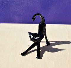 Black Glass Cat Figurine – Handcrafted Whimsical Art Sculpture