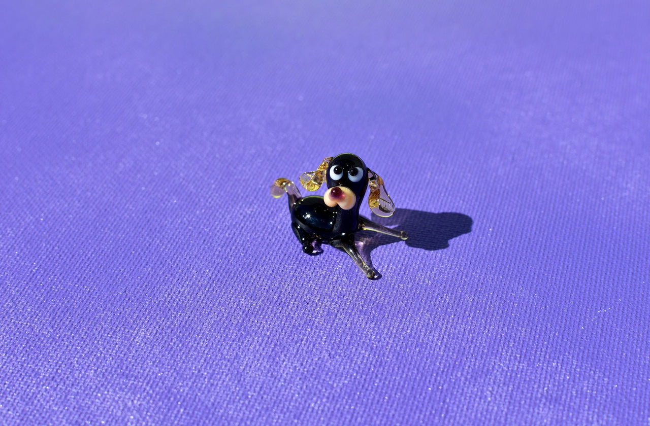 Lampwork Glass Dog Figurine: Tiny Whimsical Miniature
