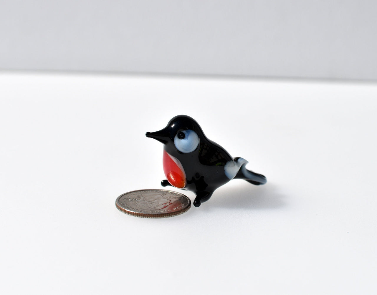 Lampwork Glass Robin Figurine: Whimsical Miniature Bird Sculpture