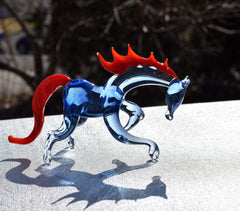 Handmade Blue Glass Horse Figurine: Whimsical Art Glass Sculpture