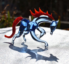Handmade Blue Glass Horse Figurine: Whimsical Art Glass Sculpture