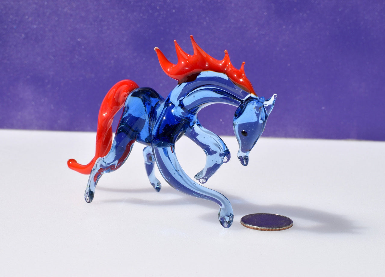 Handmade Blue Glass Horse Figurine: Whimsical Art Glass Sculpture