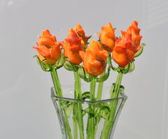 Handmade Orange Glass Rose Flower: Collectible Sculpture, Weatherproof Art