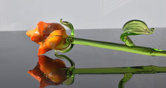 Handmade Orange Glass Rose Flower: Collectible Sculpture, Weatherproof Art
