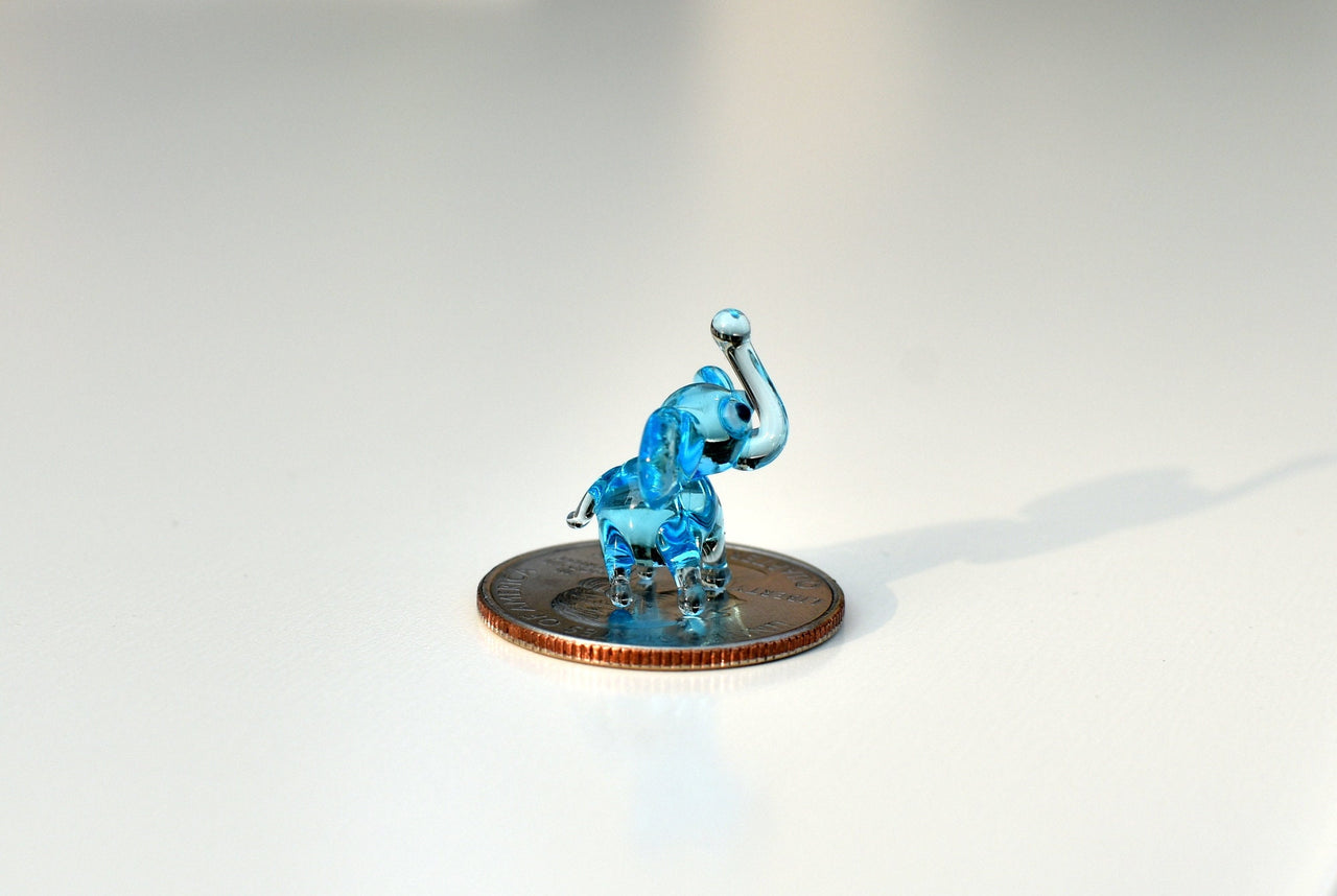 Elephant Charm, Tiny Glass Animals, Elephant Gifts, Glass Elephant, Blue Glass Elephant, Mini Glass Animals, Elephant Figurine, Aqua, Art