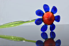 Handmade Blue Daisy Glass Flower Sculpture: Flame Work Art