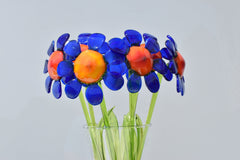 Handmade Blue Daisy Glass Flower Sculpture: Flame Work Art