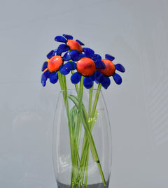 Handmade Blue Daisy Glass Flower Sculpture: Flame Work Art