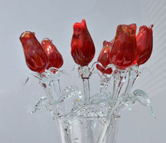 Glass Flower Bouquet - Handmade Glass Flowers Rose - Blown Glass Flowers - Red Glass Rose - Christmas Gift for Mom