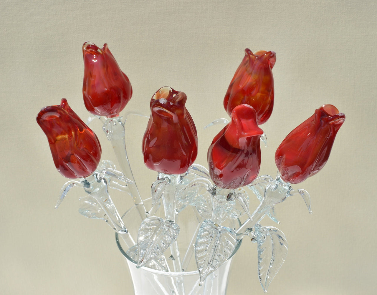 Glass Flower Bouquet - Handmade Glass Flowers Roses - Blown Glass Flowers - Red Glass Roses - Mothers Day Gifts for Her